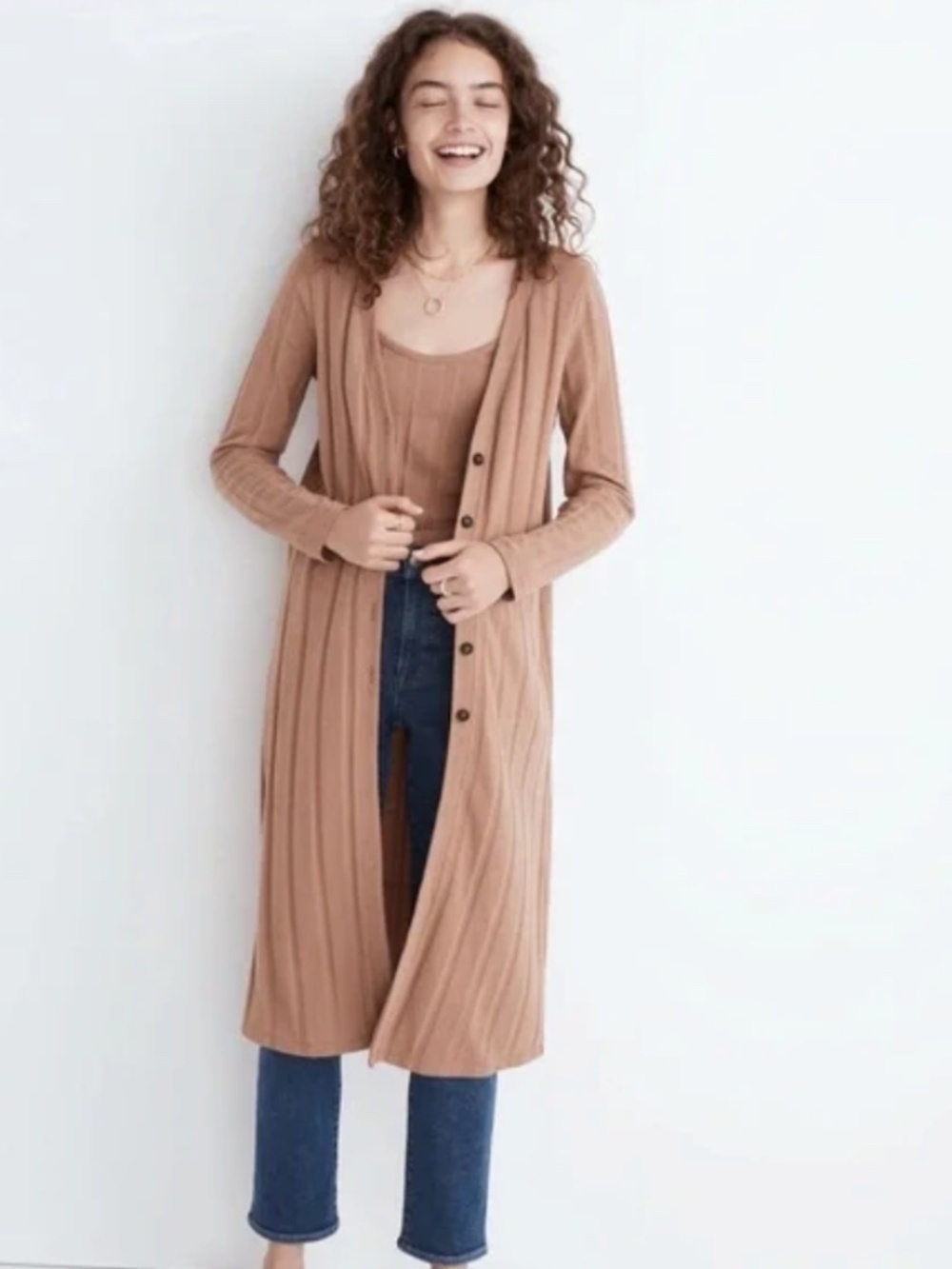 Madewell Ribbed Sweater-Knit Maxi Long Cardigan Sweater Faded Earth Size S
